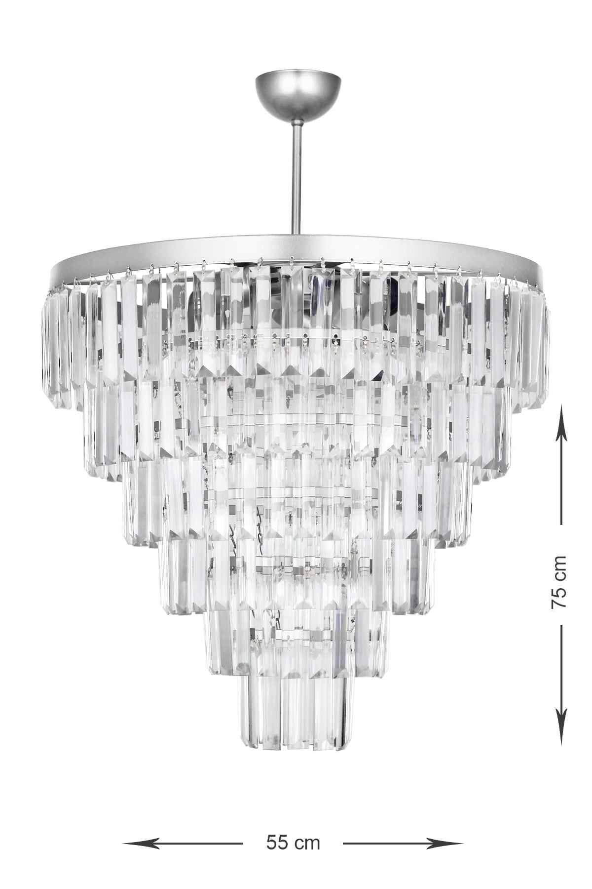 Avizemoda Linsa 55 Cm Crystal Glass Luxury Chandelier - (Silver Gilt) 2