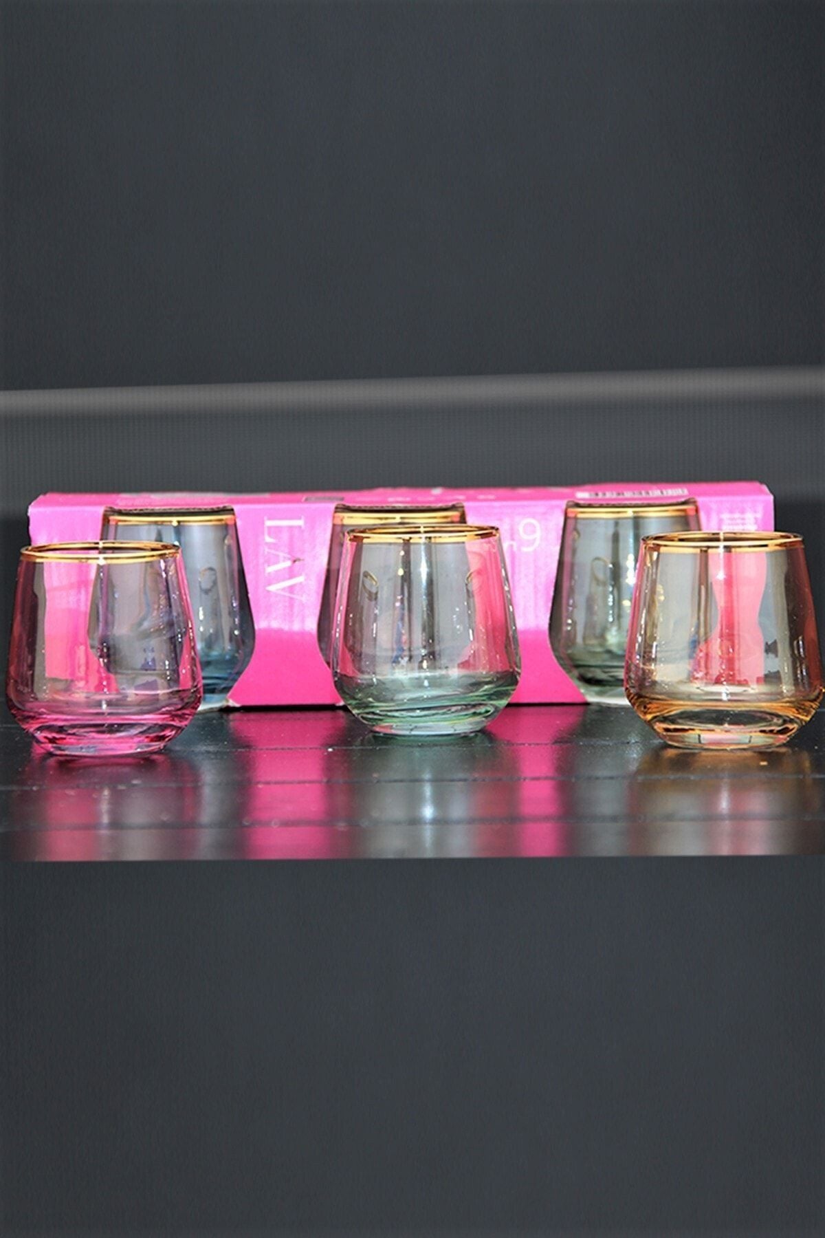 Pink Design Kitchen 6 Separate Color Lustrous Coffee Side Glass - Liqueur - 6 Pieces - 95cc 2