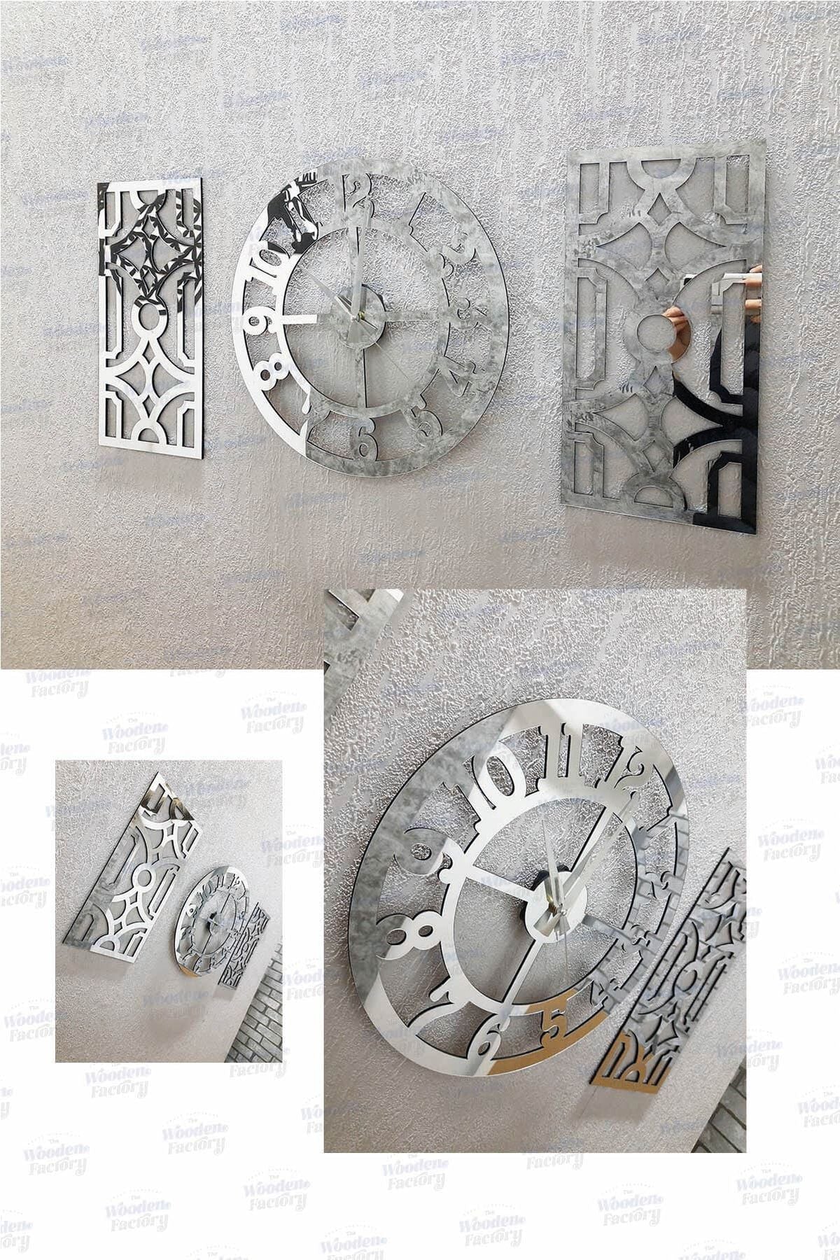 Wooden Factory Time Collection 3-Piece Fero Latin Numeral Decorative Wall Clock Silver 2