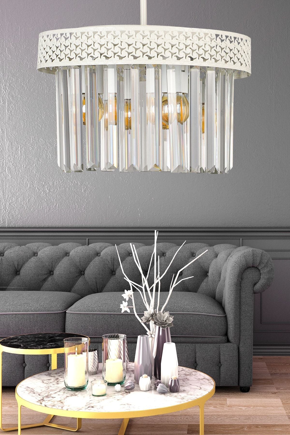 Begüsa Sitrus 3-Light White Lux Crystal Chandelier 1