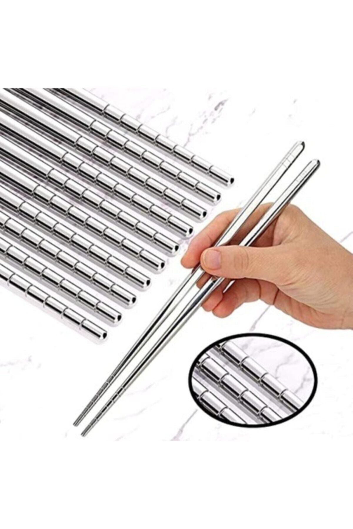 EREN GROUP 5-Piece Stainless Steel Metal Chopstick 1