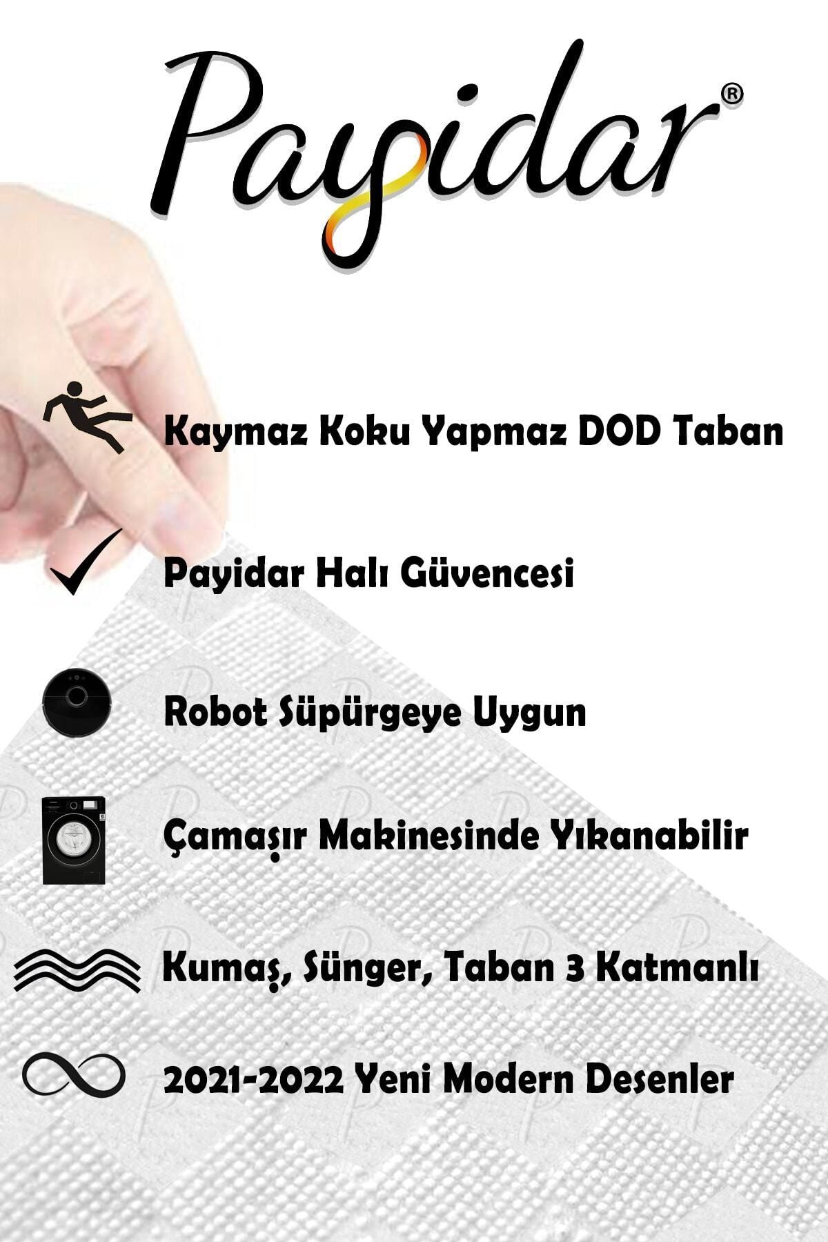 Payidar Halı Yıkanabilir Post Peluş 4007 Duman Gri Kaymaz Taban Kesme Yolluk Halı 5