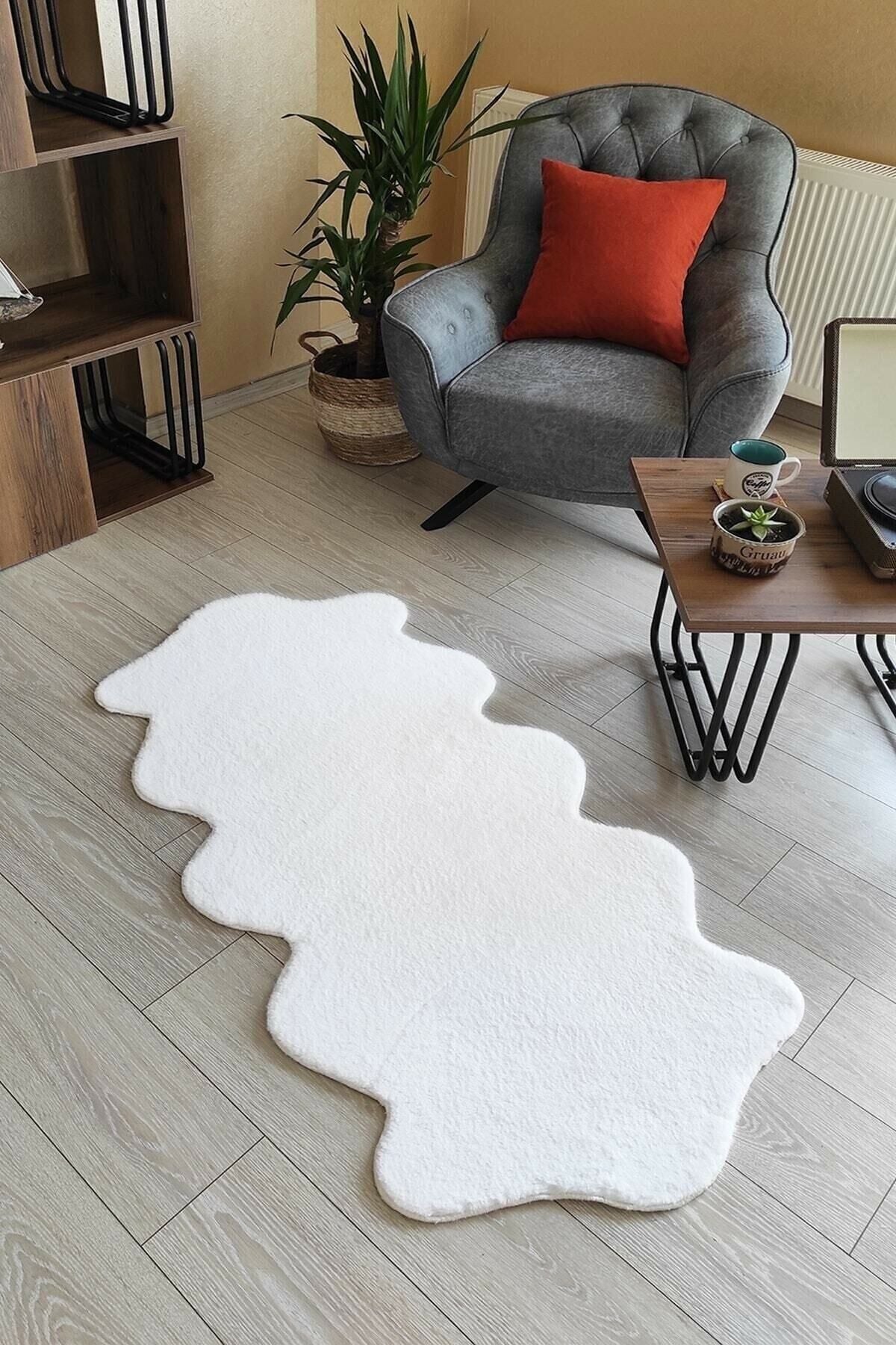 SERİA HALI White Plush Double Head Washable Non-Slip Base Rabbit Fur Carpet 1