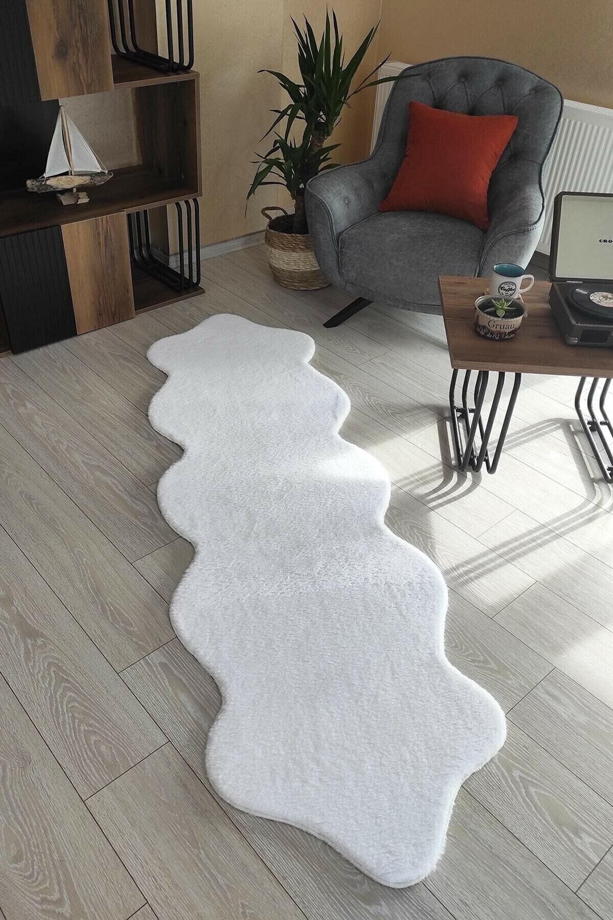 SERİA HALI White Plush Double Head Washable Non-Slip Base Rabbit Fur Carpet 2