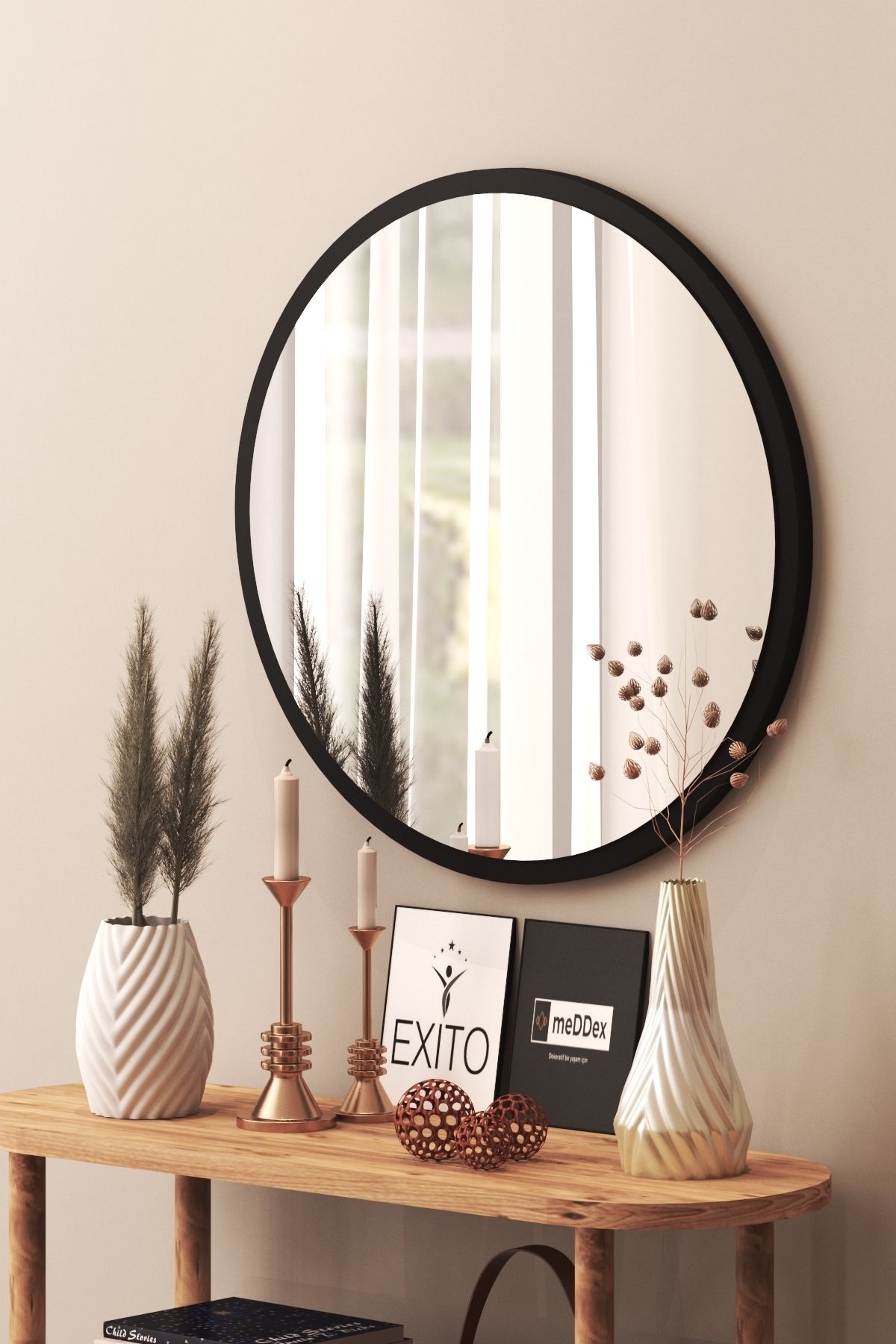 Miss Aksesuar Bella Decorative Console, Wall Mirror Black 59 Cm 3