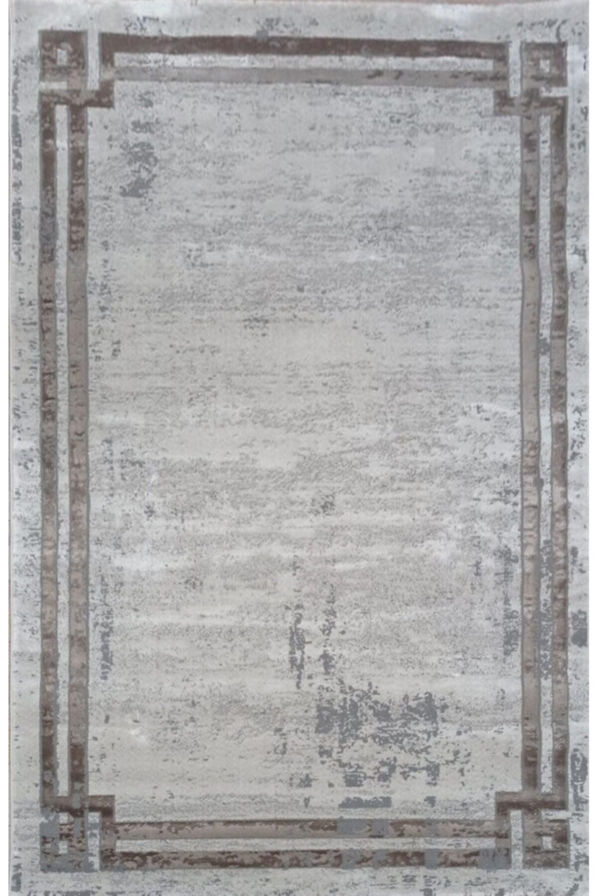 Balat Halı Brown Framed Gray Beige Living Room Carpet 2