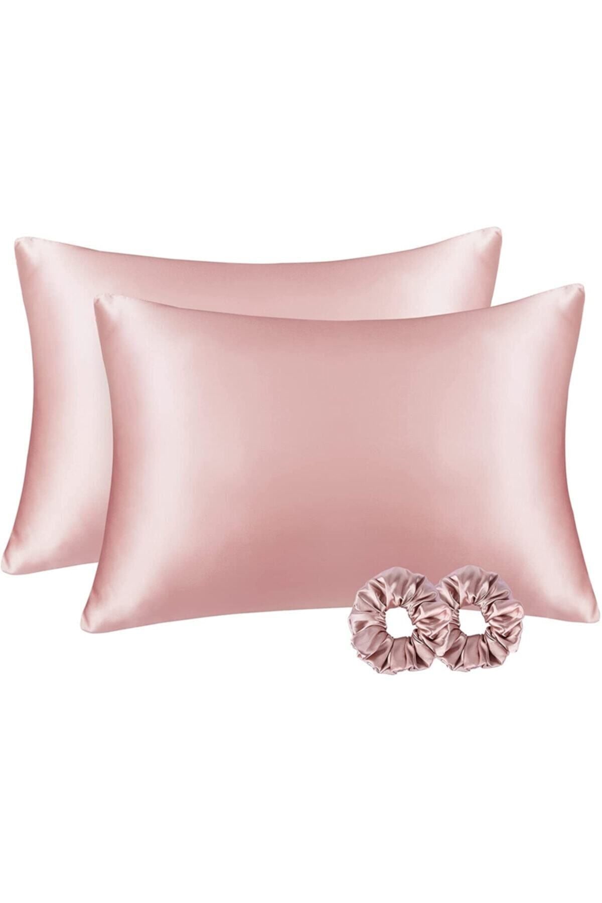 Tinybabyconcept 100% Silk Satin 50x70 Cm 2 Pillowcases & 2 Hair Ties Pink Color 1