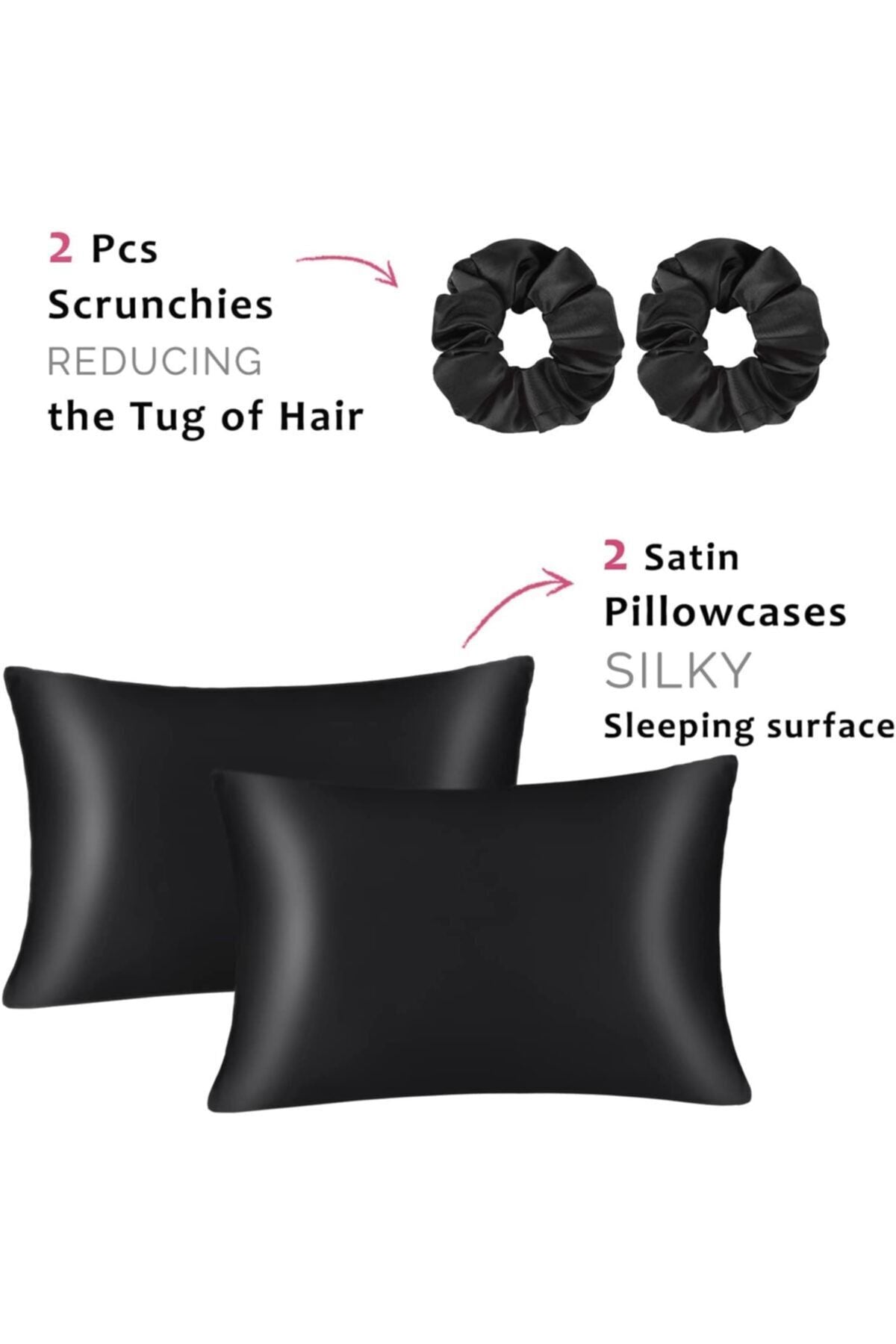 Tinybabyconcept 100% Silk Satin 50x70 Cm 2 Pillowcases & 2 Black Hair Ties 3