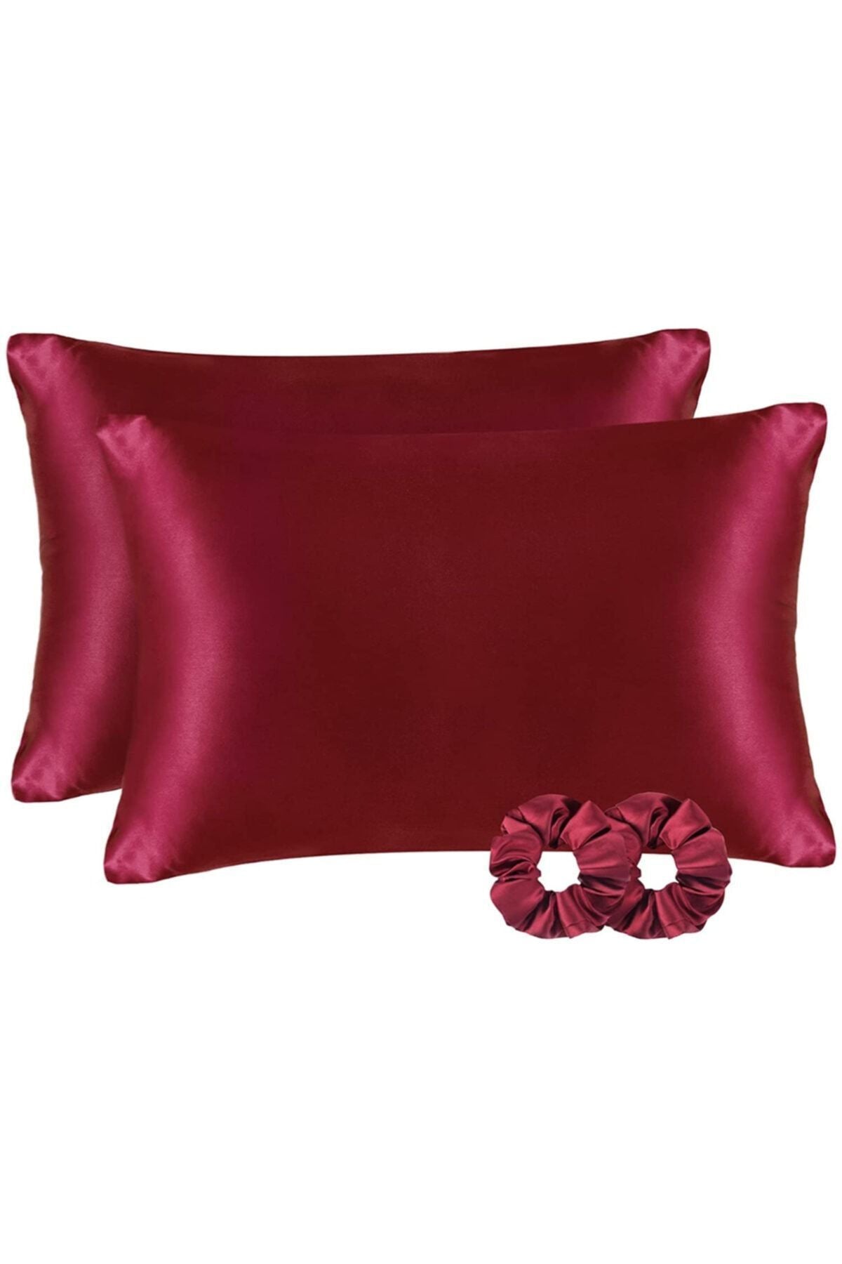 Tinybabyconcept 100% Silk Satin 50x70 Cm 2 Pillowcases & 2 Hair Ties Burgundy Color 1