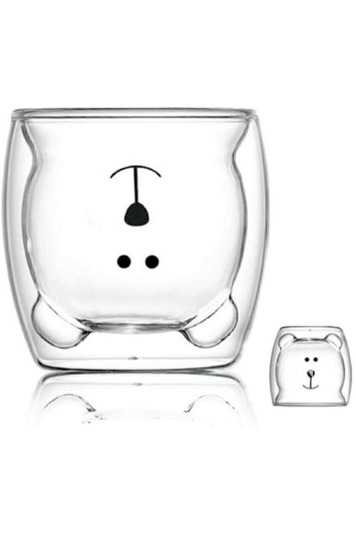 Genel Markalar Bear Double-Walled Design Glass Cup 250 Ml - Gift Double-Walled Bear Cup 6