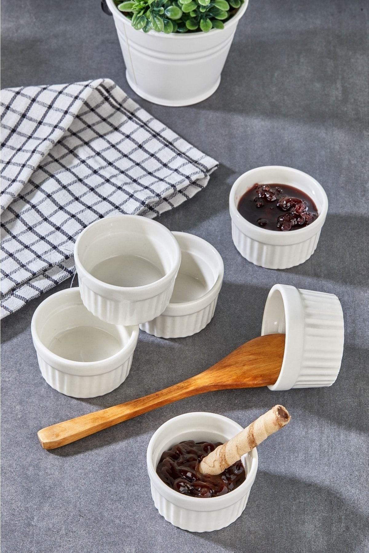 Wonder Cooker 6 Piece Porcelain Serving Breakfast Lux White Compartment Jam Dish 4