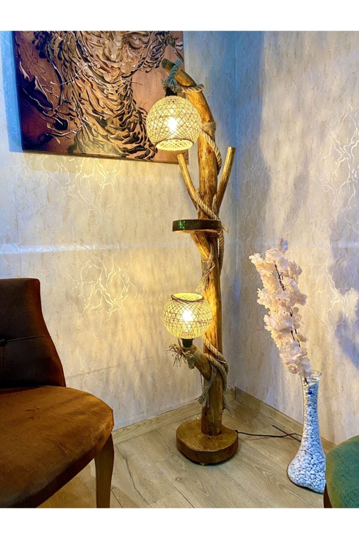 MenalART Ağaç Tasarım Tree Floor Lamp 145-150 Cm New Yalikavak Series Natural Wood Floor Lamp 4