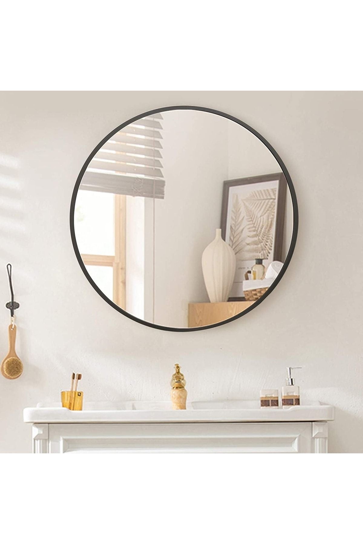 NİSAN DEKOR Decorative Black-Edged Round Mirror 70x70 Cm 1