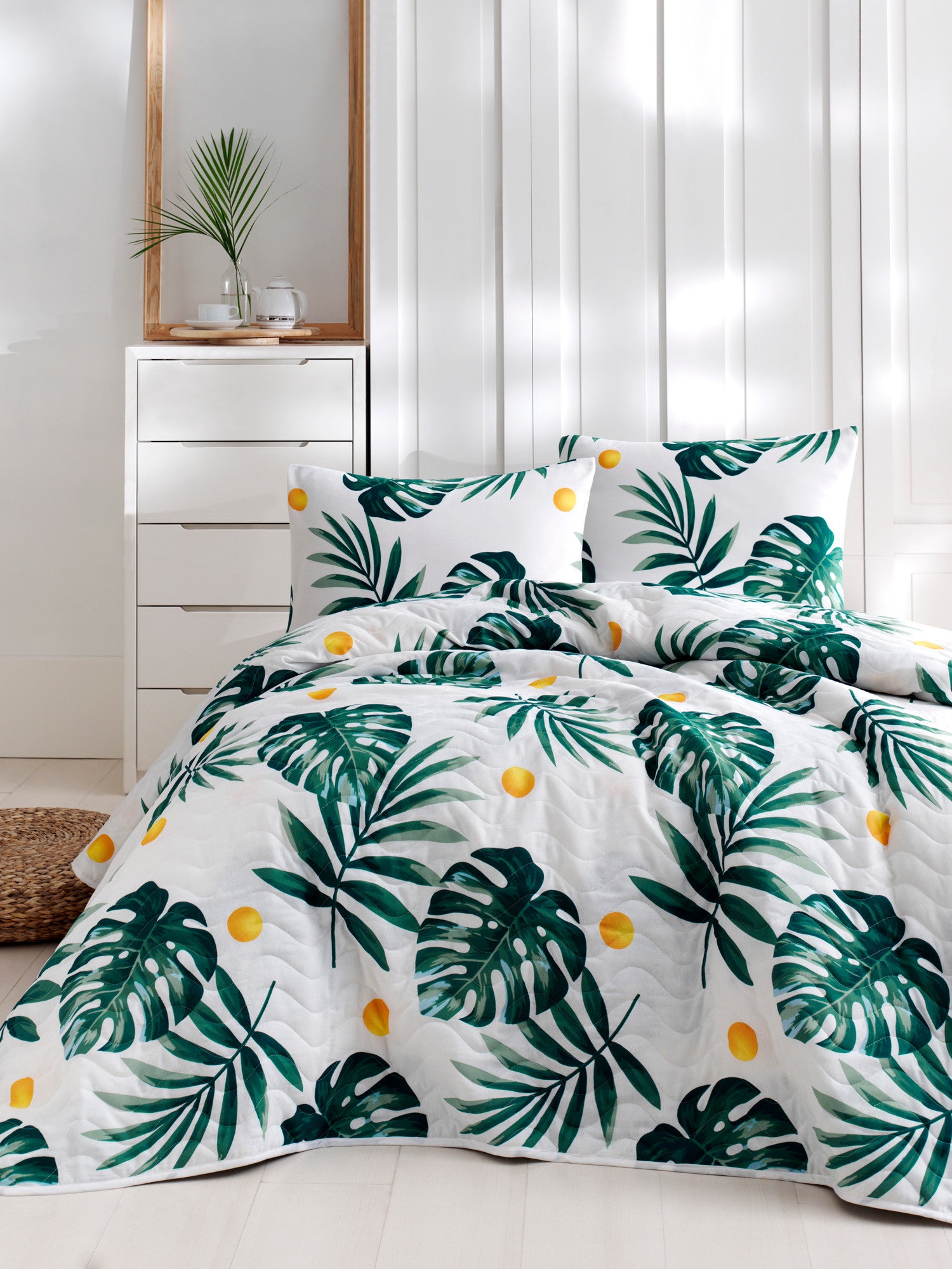 Double Bedspread Set Kapitone Monstera - Green White
Green
Yellow 162ELR9436 1