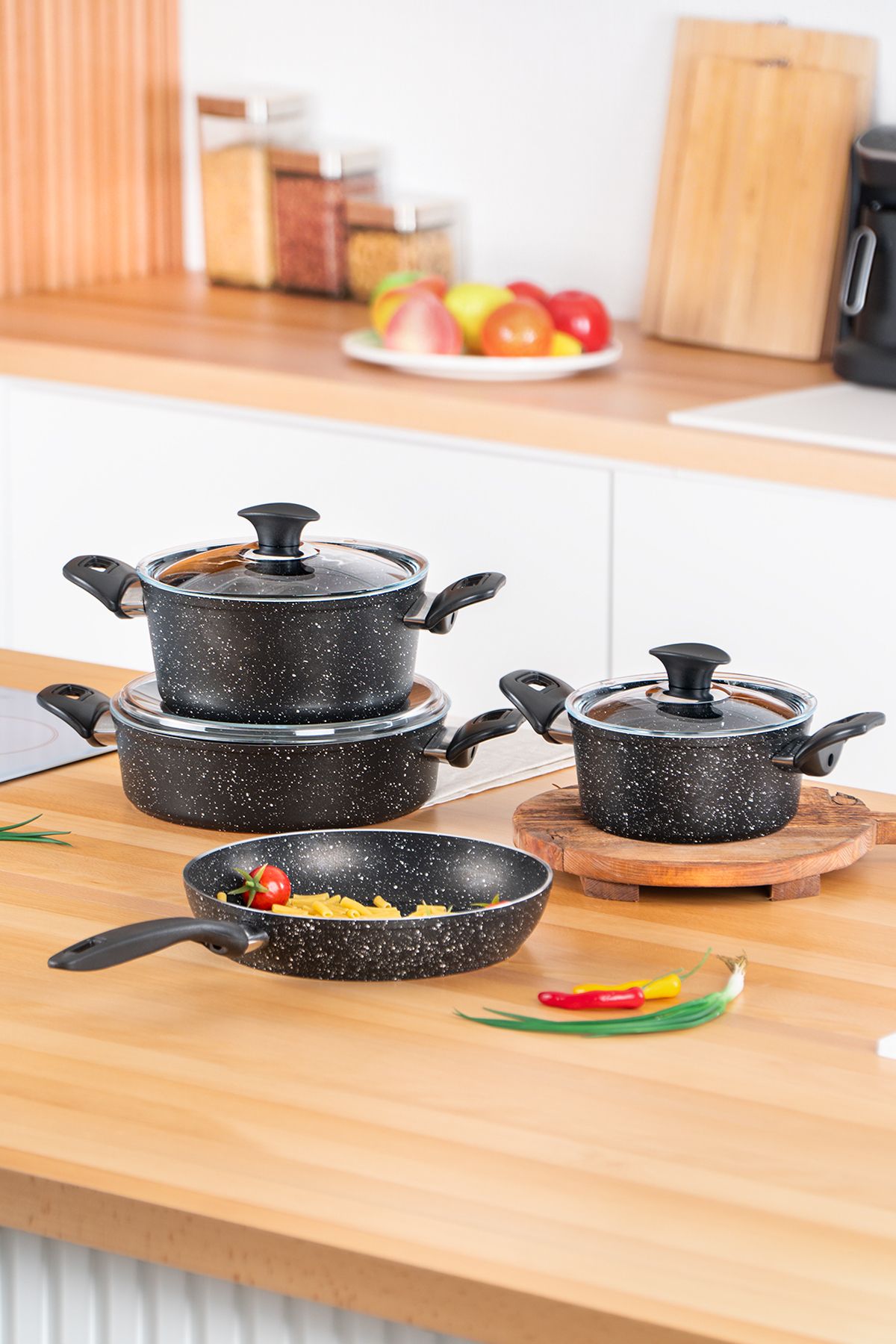 ACAR Alya 7 Piece Granite Cookware Set - Black 1