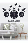 Otantik Bird Butterfly Clock My Dear Family Allah Muhammad Decorative Laser Cut Wooden Wall Clock 3