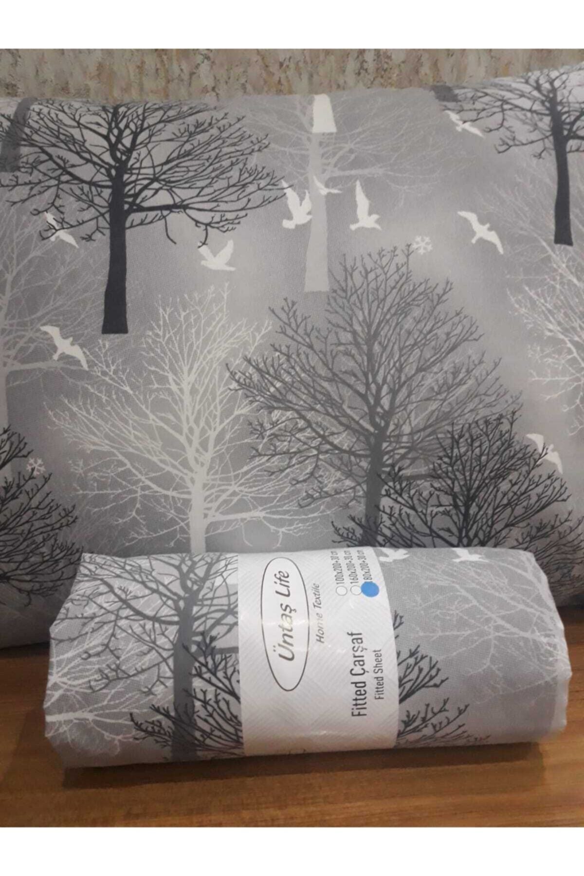 Üntaş Life 120x200 Grey Tree Single Fitted Sheet 1 Pillowcase 1