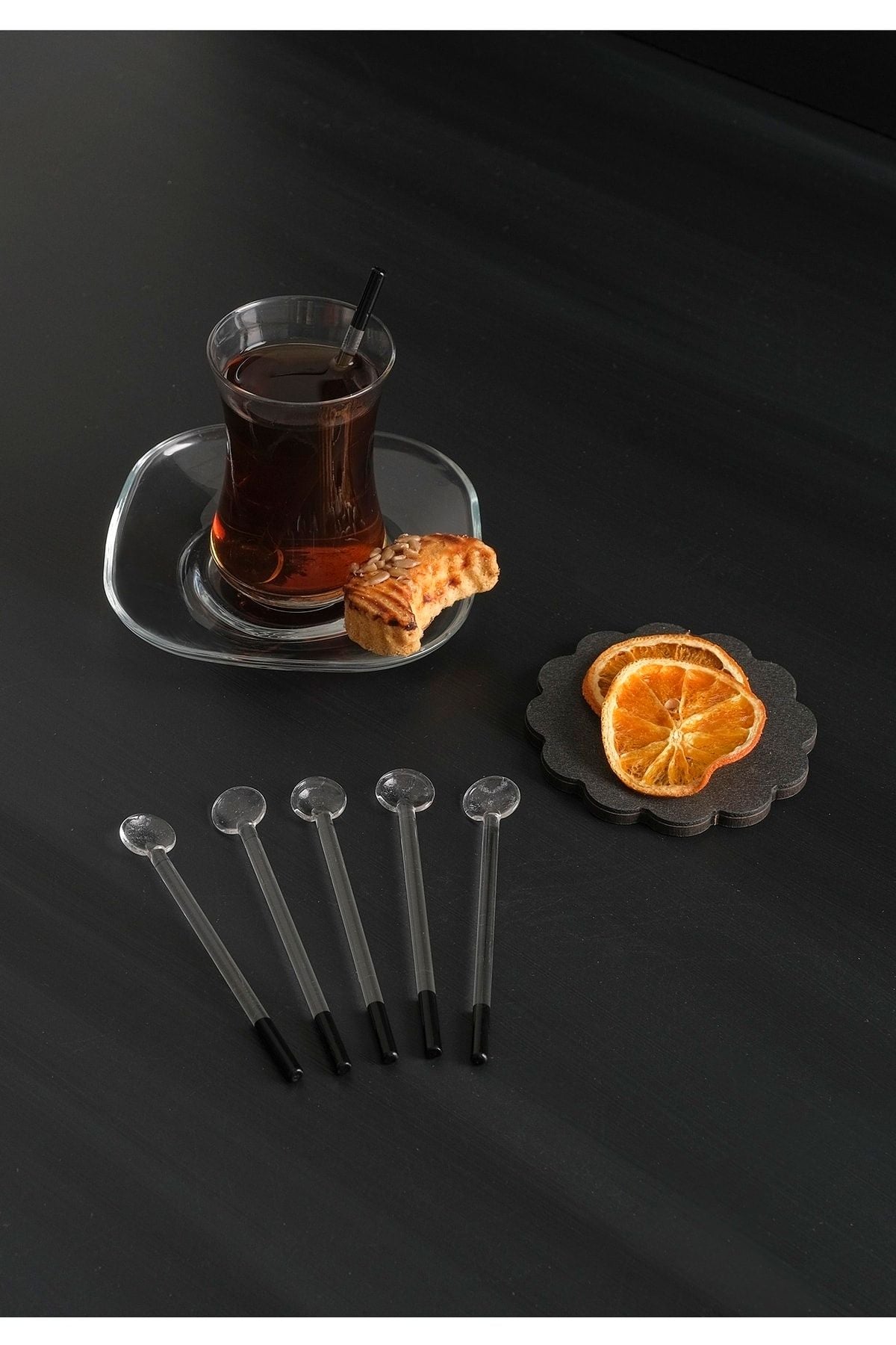 Milea 6-Piece Luxury Black Handle Glass Tea Spoon Set 1