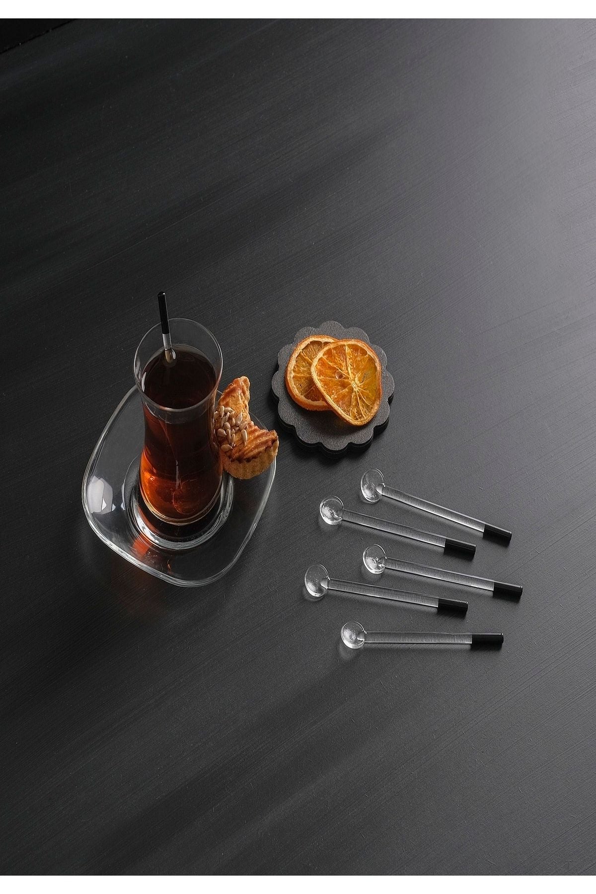 Milea 6-Piece Luxury Black Handle Glass Tea Spoon Set 2