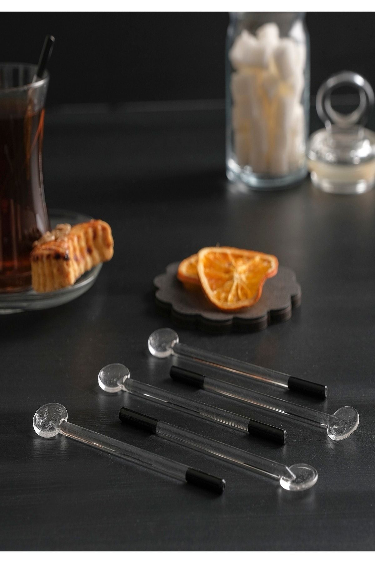 Milea 6-Piece Luxury Black Handle Glass Tea Spoon Set 3