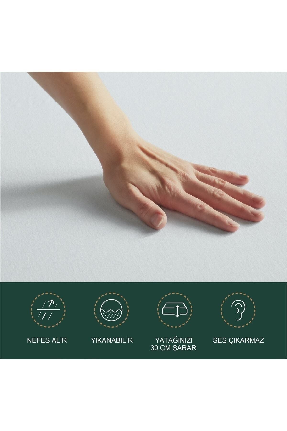 VESSİNOHOME Alez Fitted White Cotton Waterproof Mattress Protector Single Double Non-Sweating Mattress Pad 6