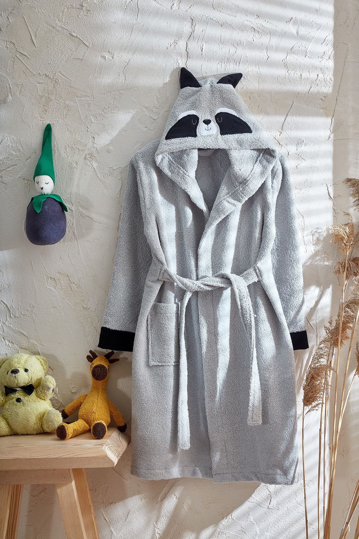 Podiumtex Hooded Kids Bathrobe 100% Cotton Water Absorbent for Girls and Boys Baby Raccoon 1