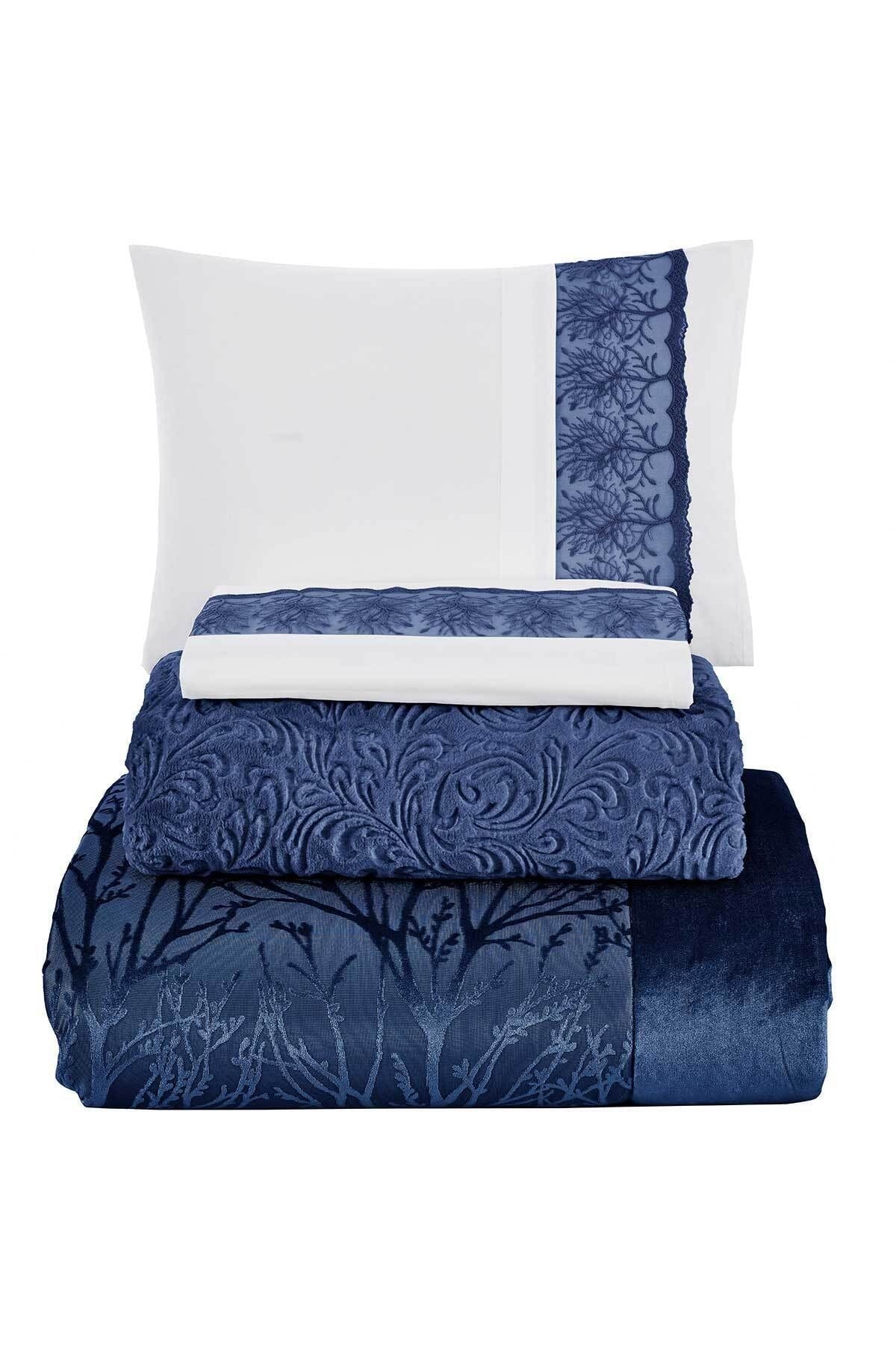 Elart Bridal Package 10 Pieces (Bedspread + Duvet Cover Set + Blanket) Bahar Navy 5