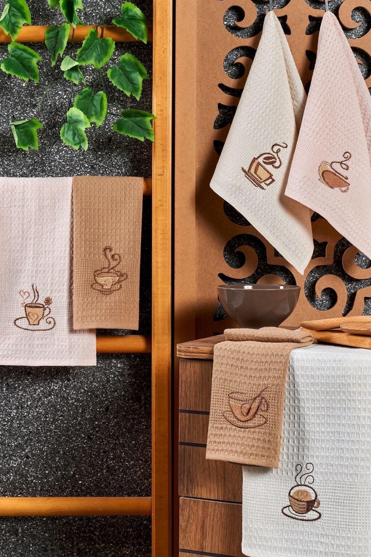 Casnack 6-Piece Kitchen Towel Set Coffee 40x60 2