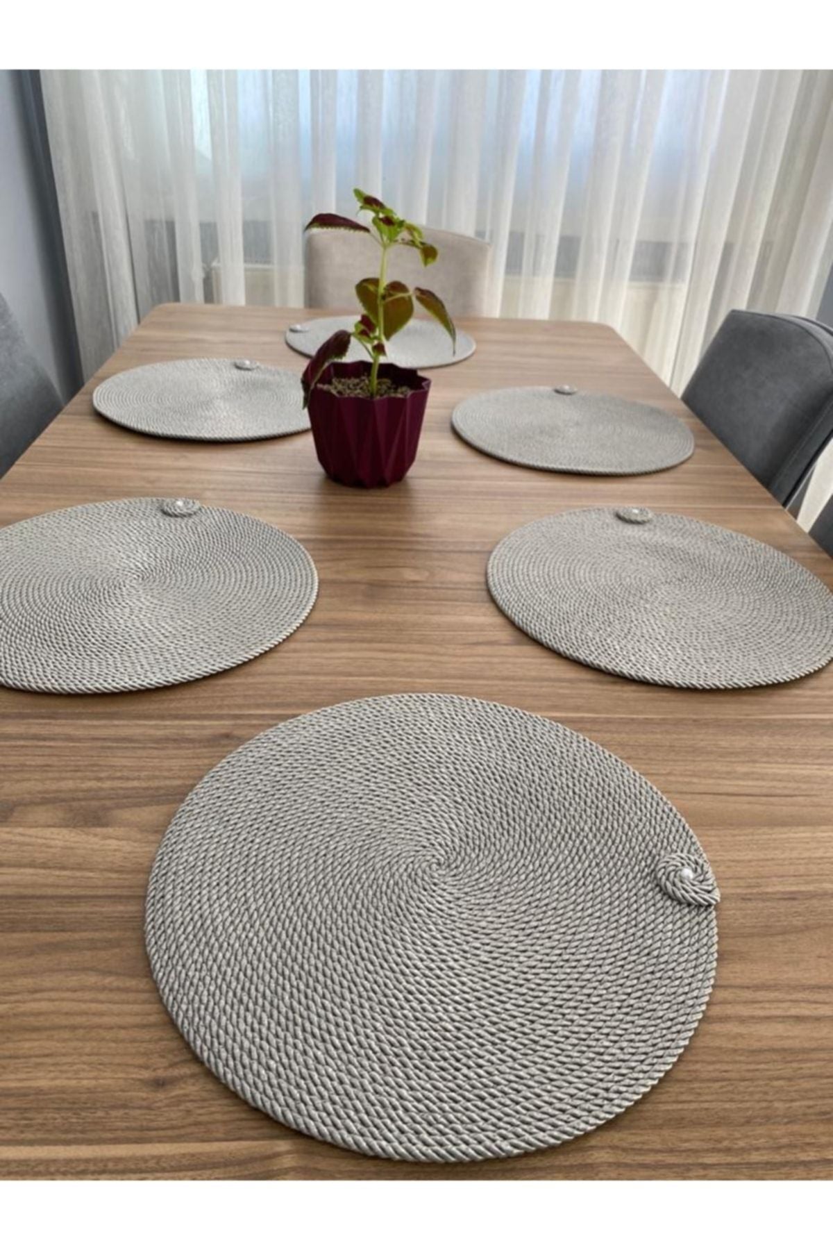 GörSeç American Service Runner Placemat 6 Pieces Gray Woven Rope Placemat Set 7