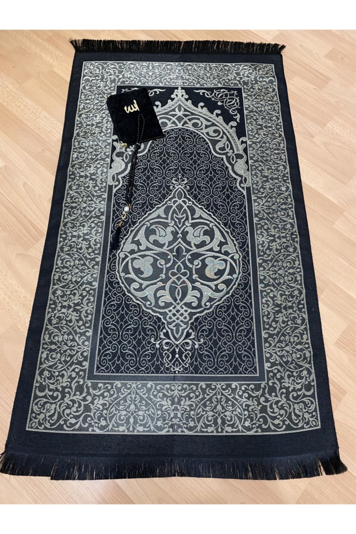 AYHANHOME Gift Set Tafta Fringed Black Prayer Rug 2