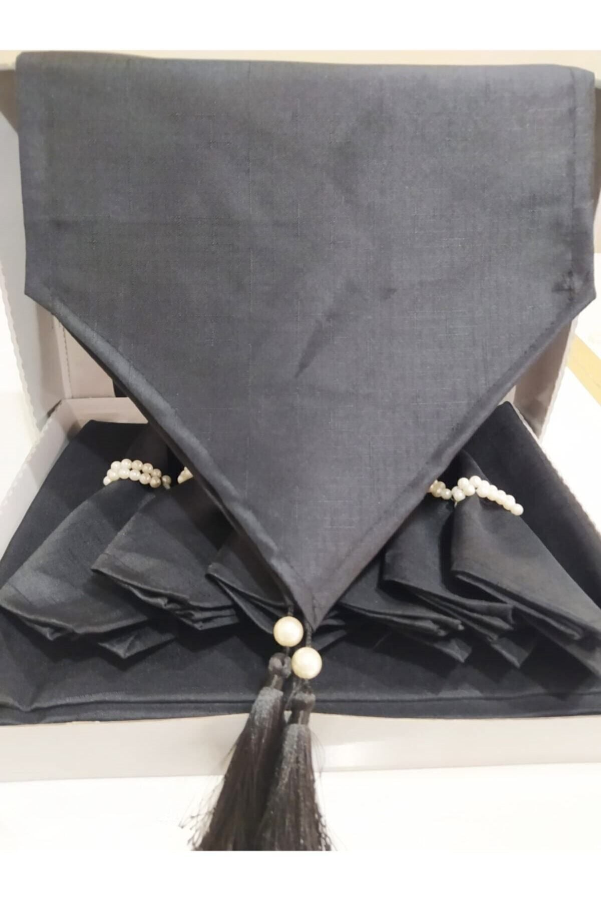 Çeyiz Sokağı Diana Black Tablecloth Set Dining Presentation Set 3