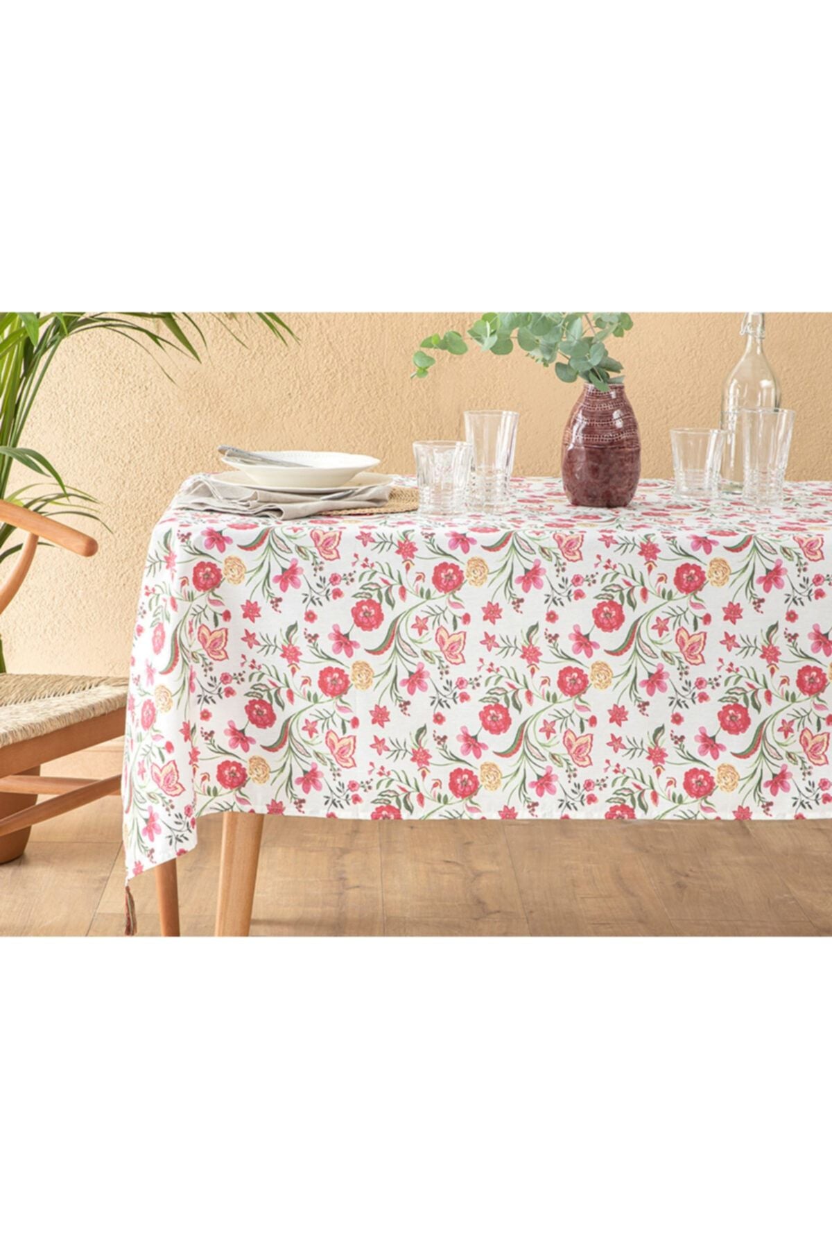 English Home Sweet Flowers Polycotton Tassel Tablecloth Colorful 1