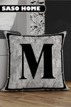 SasoHome Grey Letter Pillow Cover - M Letter - Grey Background Decorative Gift Pillow Cover 1