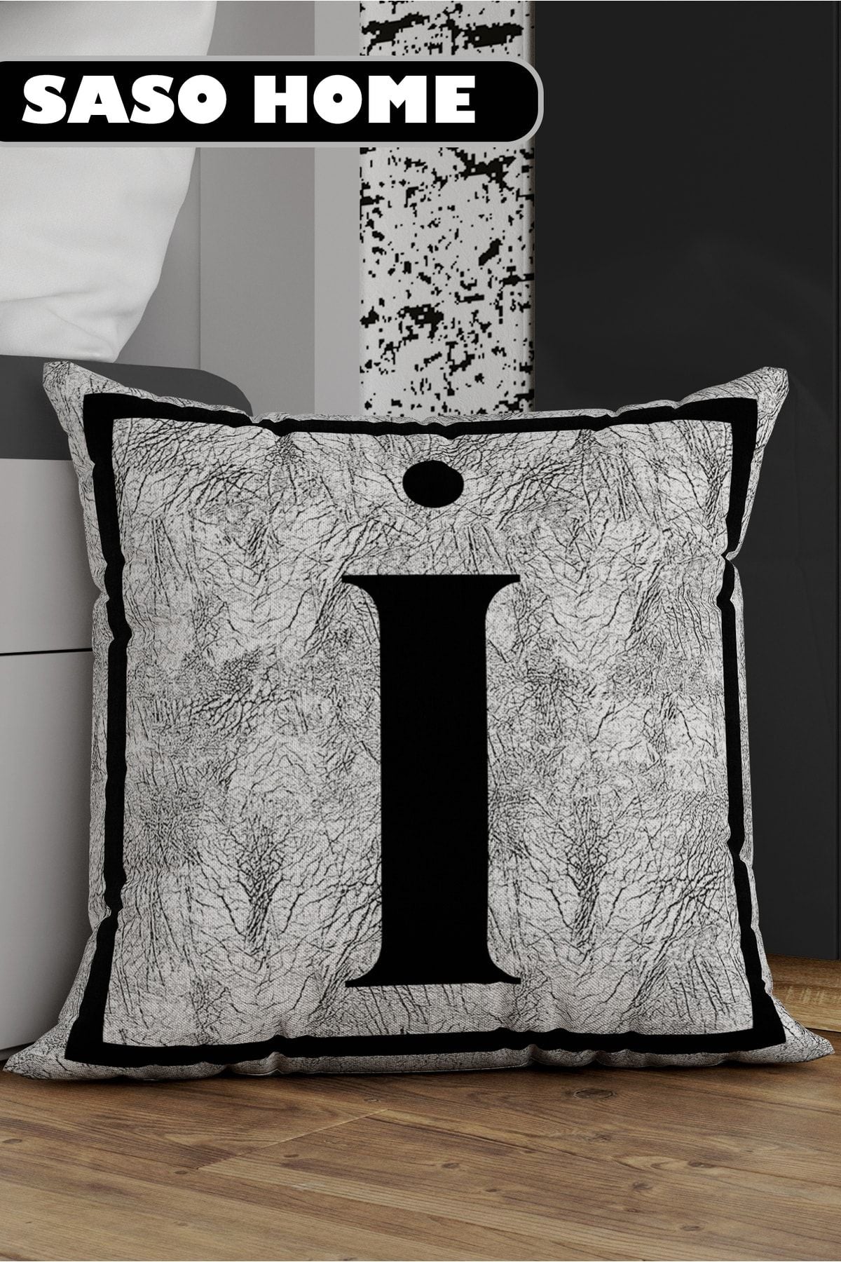 SasoHome Gray Lettered Pillowcase - I Letter - Gray Background Decorative Gift Pillowcase 1