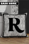 SasoHome Grey Letter Cushion Cover - Letter R - Grey Background Decorative Gift Cushion Cover 1