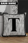 SasoHome Gray Letter Cushion Cover - T Letter - Gray Background Decorative Gift Cushion Cover 1