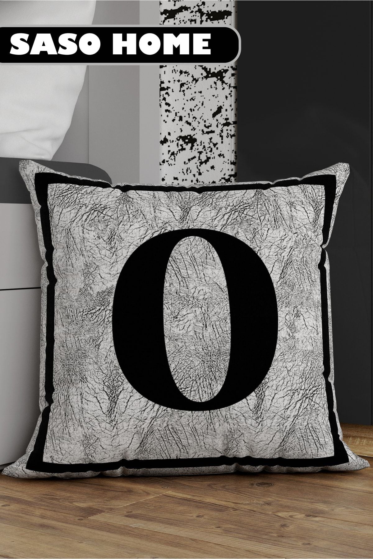 SasoHome Grey Letter Cushion Cover - Letter O - Grey Background Decorative Gift Cushion Cover 1