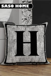 SasoHome Grey Letter Pillow Cover - H Letter - Grey Background Decorative Gift Pillow Cover 1