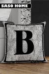 SasoHome Grey Lettered Cushion Cover - B Letter - Grey Background Decorative Gift Cushion Cover 1