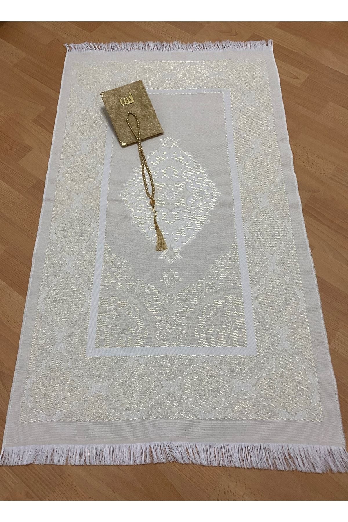 AYHANHOME Gift Bohça Style Tassel Gold Prayer Rug, Yasin, Rosary Set 2