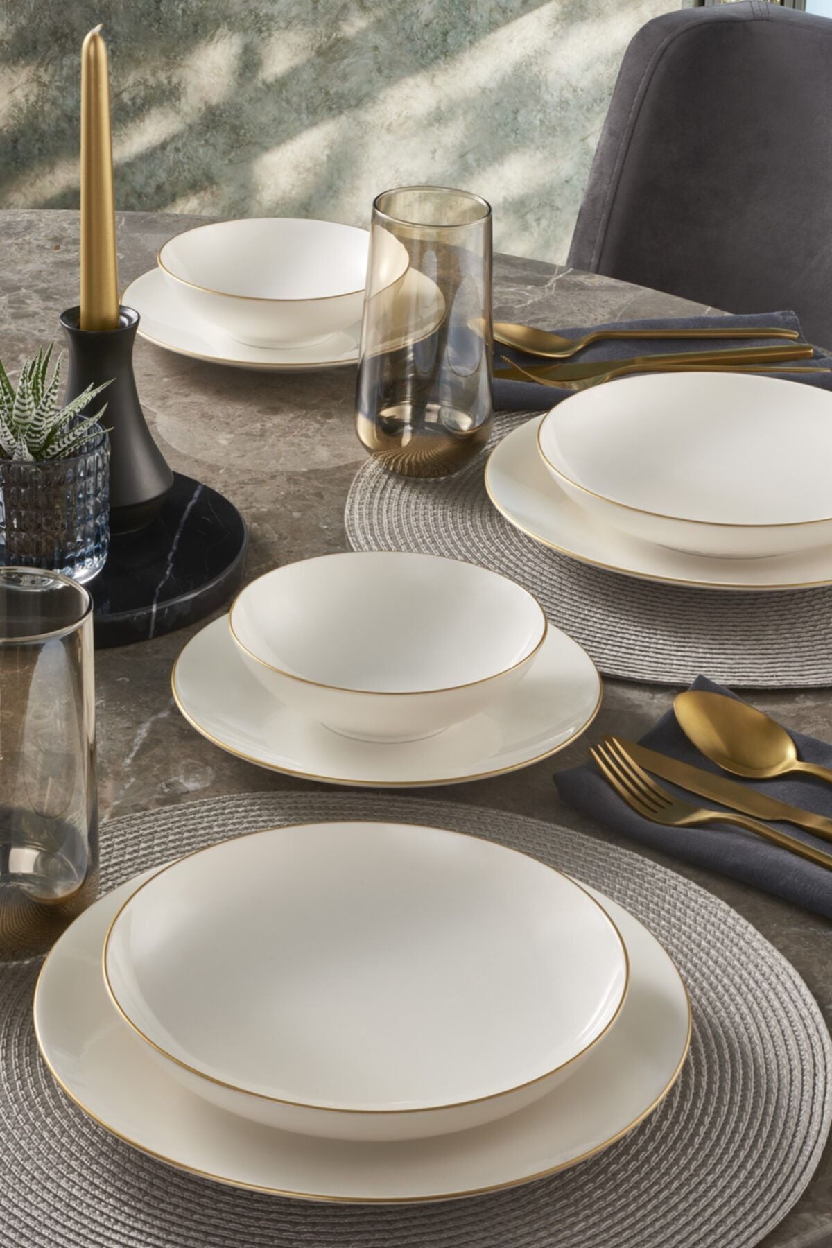 Güral Porselen Camelia 18-Piece 6-Person Bone Dinner Set Matte Gold 3