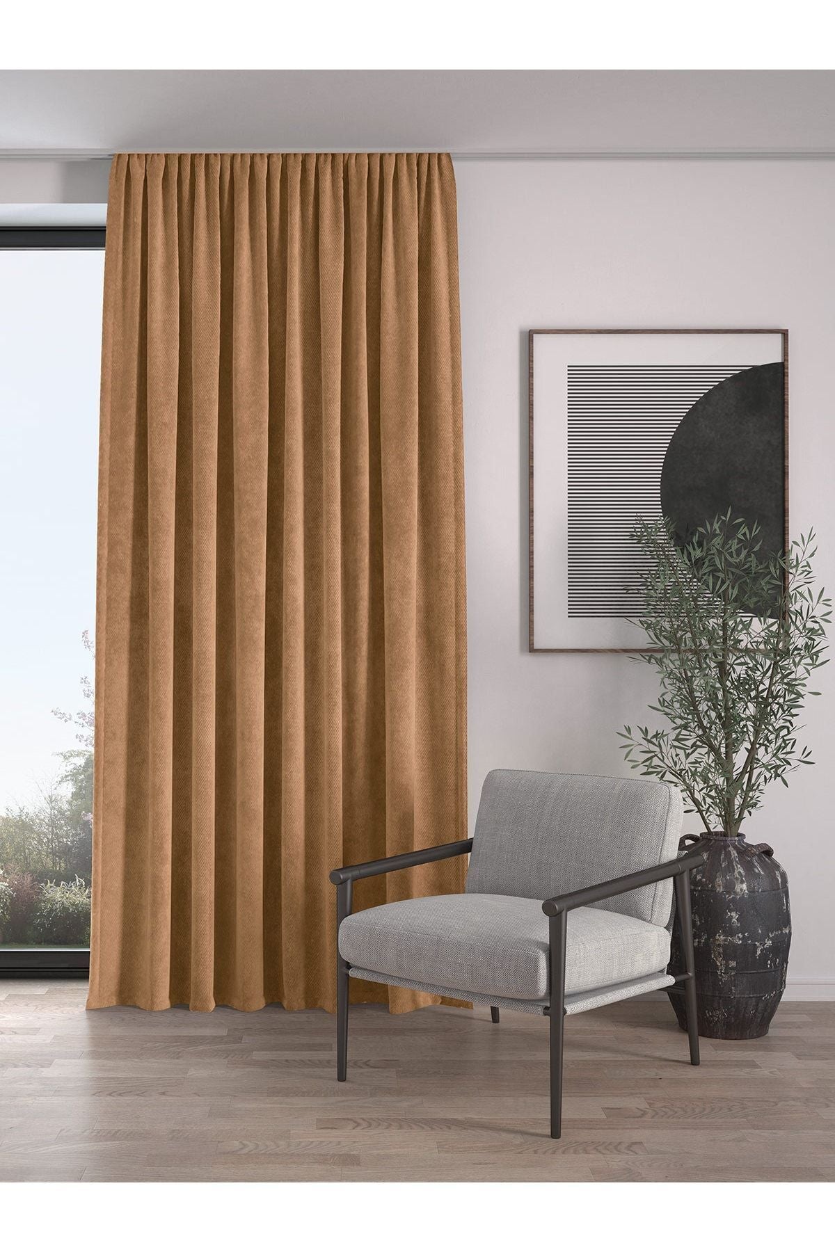 Demor Home Velvet Textured Extra Gathered High-Quality Curtain Single Panel 1