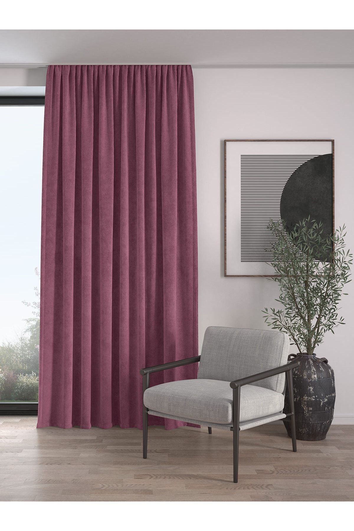 Demor Home Velvet Textured Extra Pleated Lavender Pink High Quality Curtain Single Panel 1