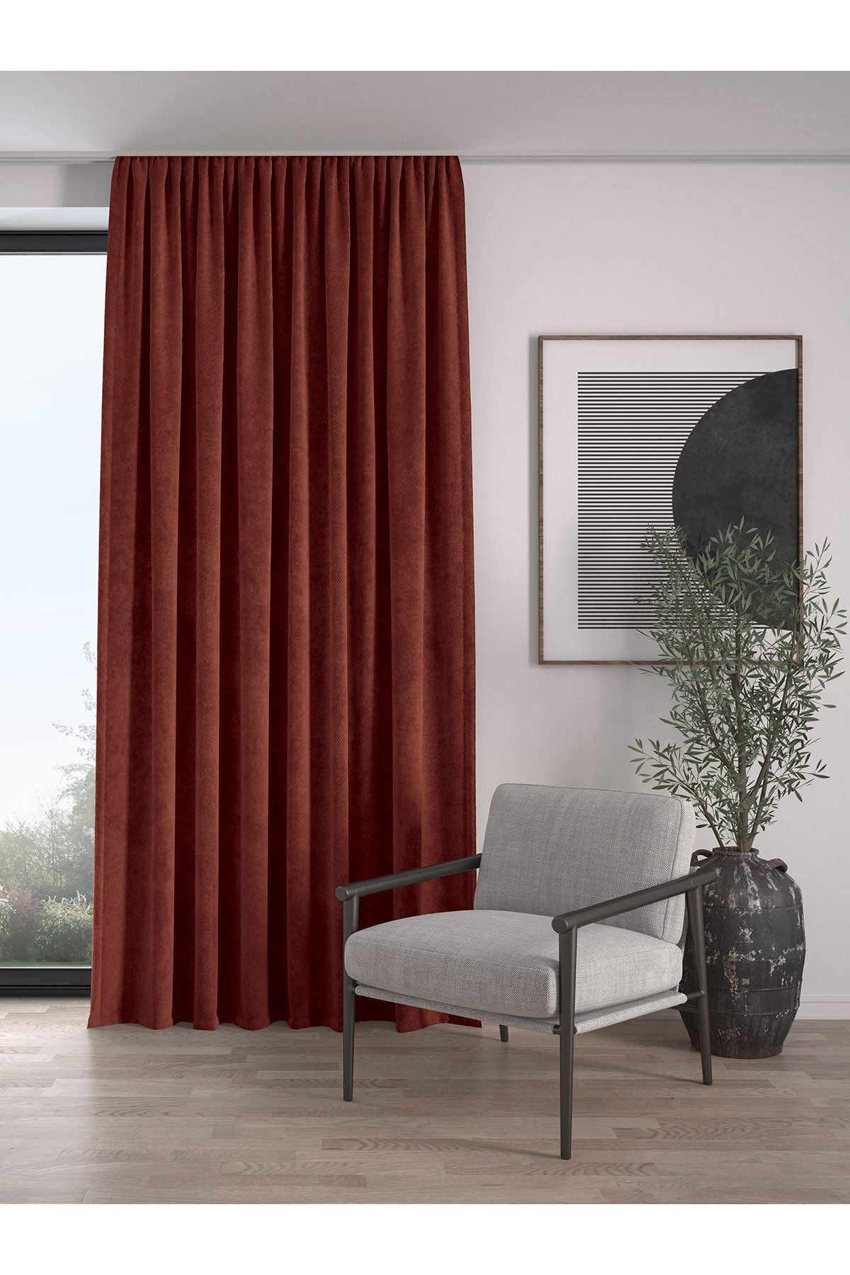 Demor Home Velvet Textured High-Quality Brick Red Curtain Single Panel 1