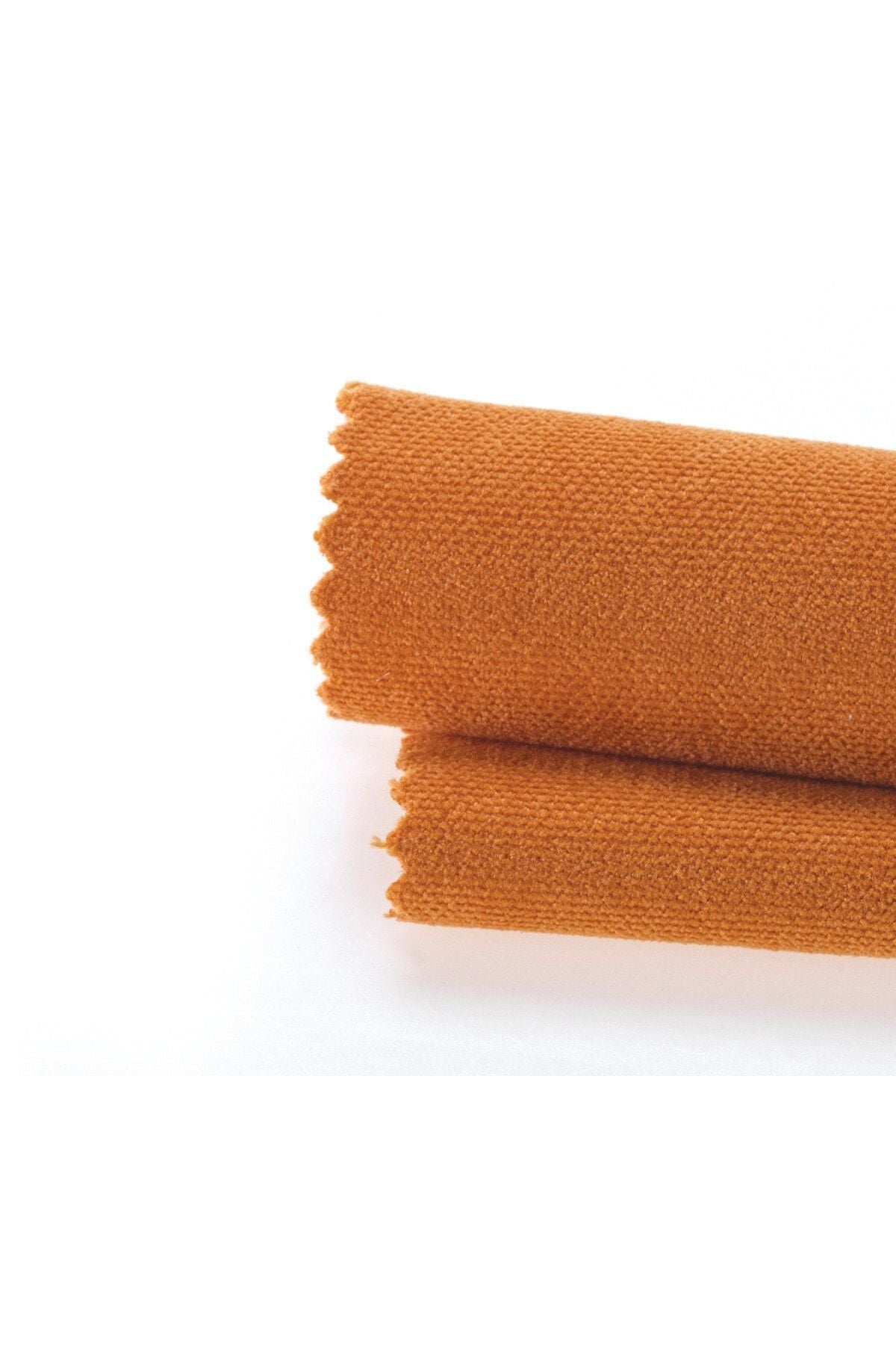 Demor Home Velvet Textured Extrafor Pleated Orange High-Quality Curtain Single Panel 2