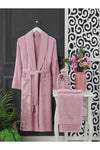 HENA DİZAYN 4 Piece Family Bathrobe Set Women Men Towel Bathrobe %100 Cotton Pink-Grey 1