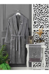 HENA DİZAYN 4 Piece Family Bathrobe Set Women Men Towel Bathrobe %100 Cotton Pink-Grey 2