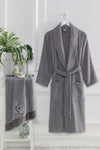 HENA DİZAYN 4 Piece Family Bathrobe Set Women Men Towel Bathrobe %100 Cotton Pink-Grey 5