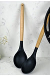 Senin Dükkanın 7 Piece Bamboo Handle Silicone Ladle Spatula Kitchen Set Black 3