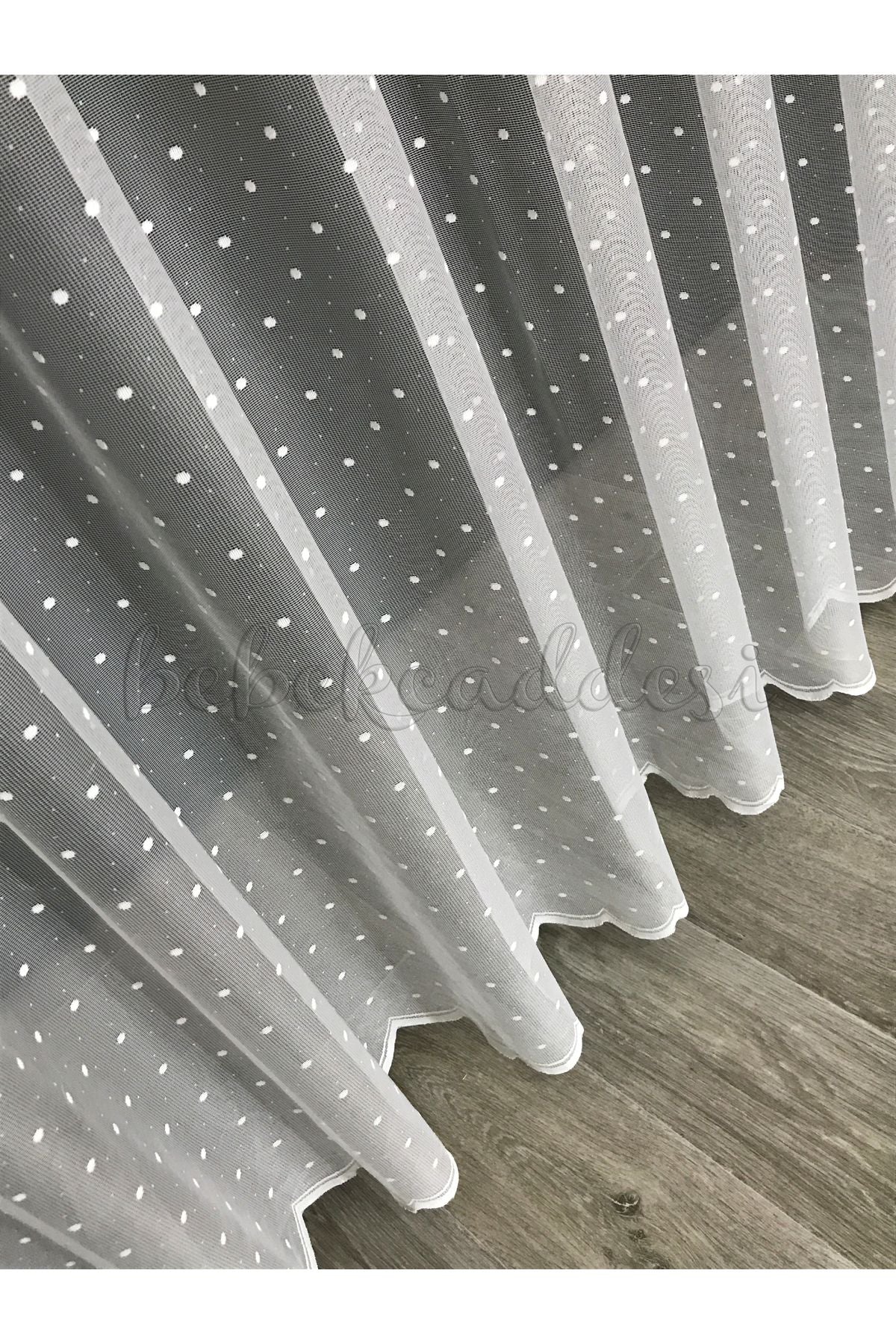 Bebekcaddesi Polka Dot Patterned Kids And Living Room Sheer Curtain Ecru Color (1 To 2 Pleats) 3